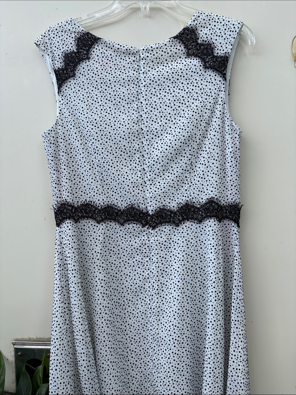 Betsey Johnson White Polka Dot Midi Dress with Black Lace - Picture 4 of 5